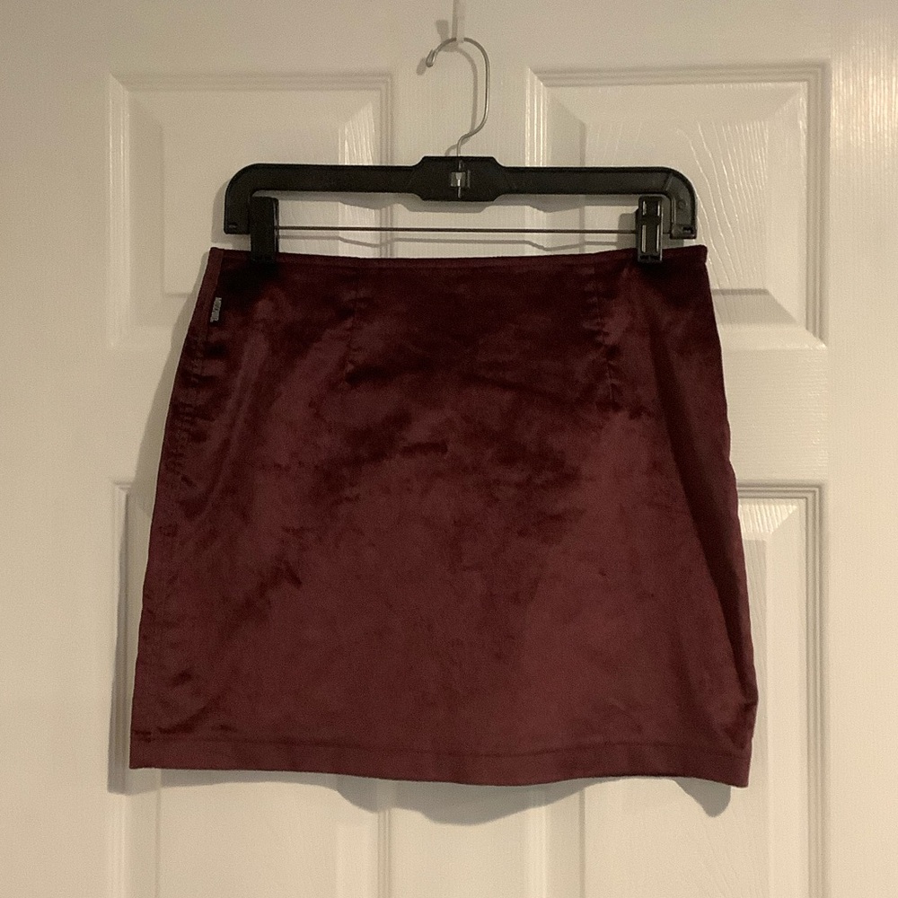VINTAGE MOSCHINO Made In Italy Burgundy Glam Party Velvet Fall Mini Skirt 10